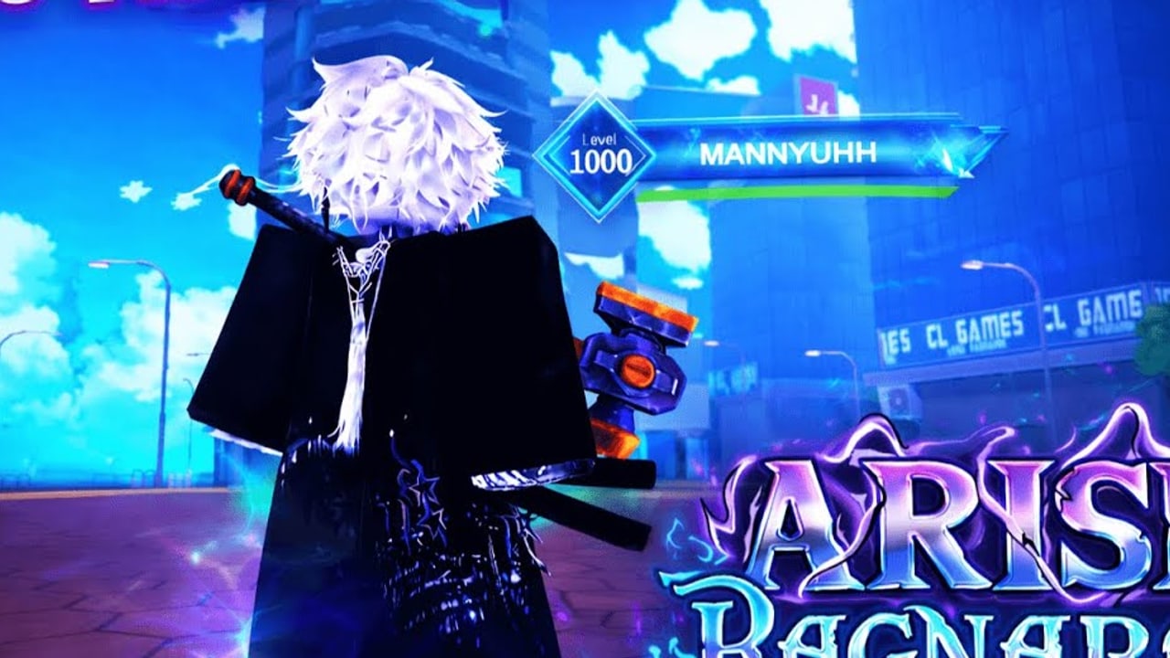Arise Ragnarok Roblox city hub screenshot with a level 1000 hunter standing on the plaza